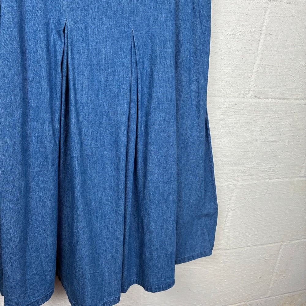 J. Crew Womens Pleated Chambray Dress Size 8 Blue Milkmaid Prairie Cottagecore - Picture 4 of 13
